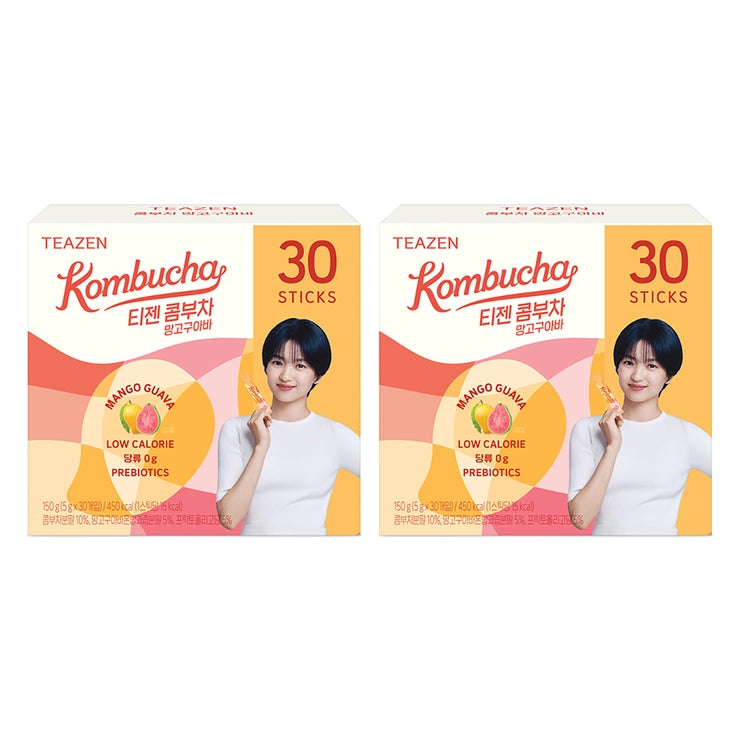 Teazen Strawberry & Kiwi Kombucha | 5 g × 30 Sticks × 2 Boxes