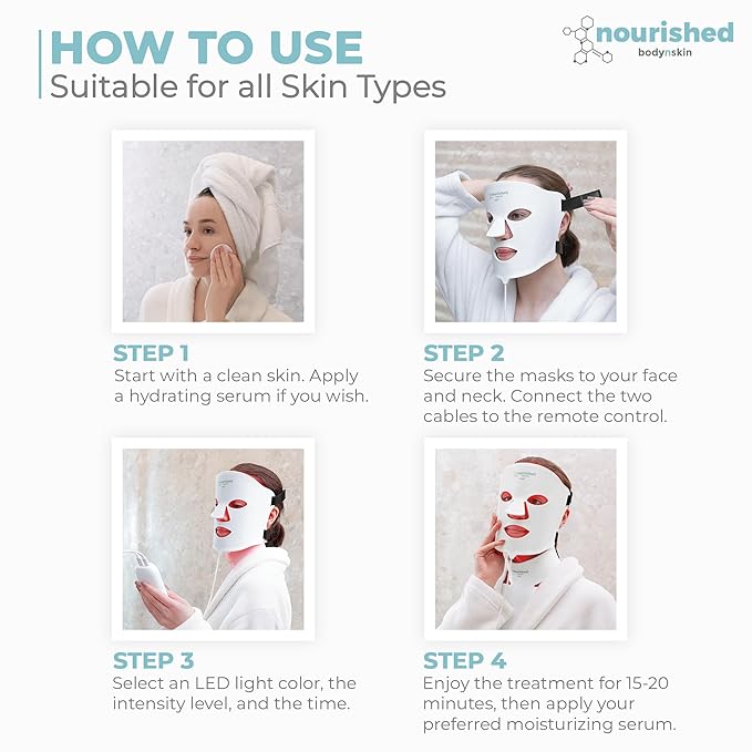 7-Color LED Face & Neck Mask with Near-Infrared – Blue & Red Light Therapy, 228 LEDs, Anti-Aging Skincare Tool