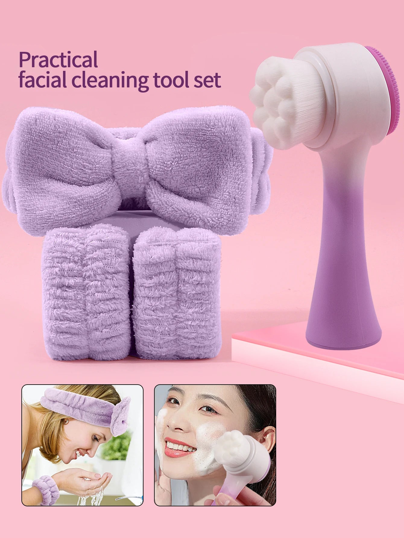 4pcs set for a Silicone Facial Cleansing Brush بندانات لليد والشعر وفرشاة سيليكون لتنظيف الوجه