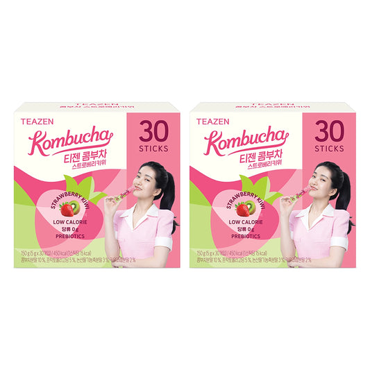 Teazen Strawberry & Kiwi Kombucha | 5 g × 30 Sticks × 2 Boxes