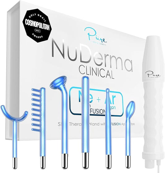 NuDerma Clinical Skin Therapy Wand – Portable Machine with 6 Neon & Argon Wands for Anti-Aging, Clarifying, Tightening & Radiance