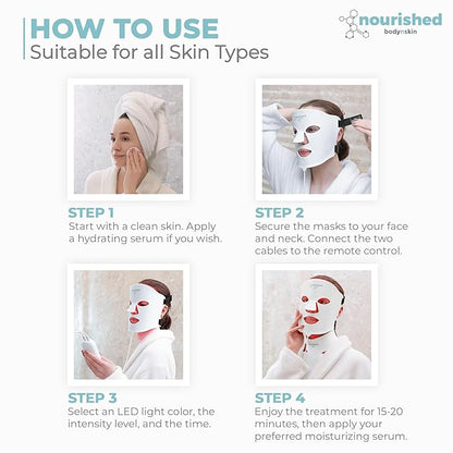 7-Color LED Face & Neck Mask with Near-Infrared – Blue & Red Light Therapy, 228 LEDs, Anti-Aging Skincare Tool