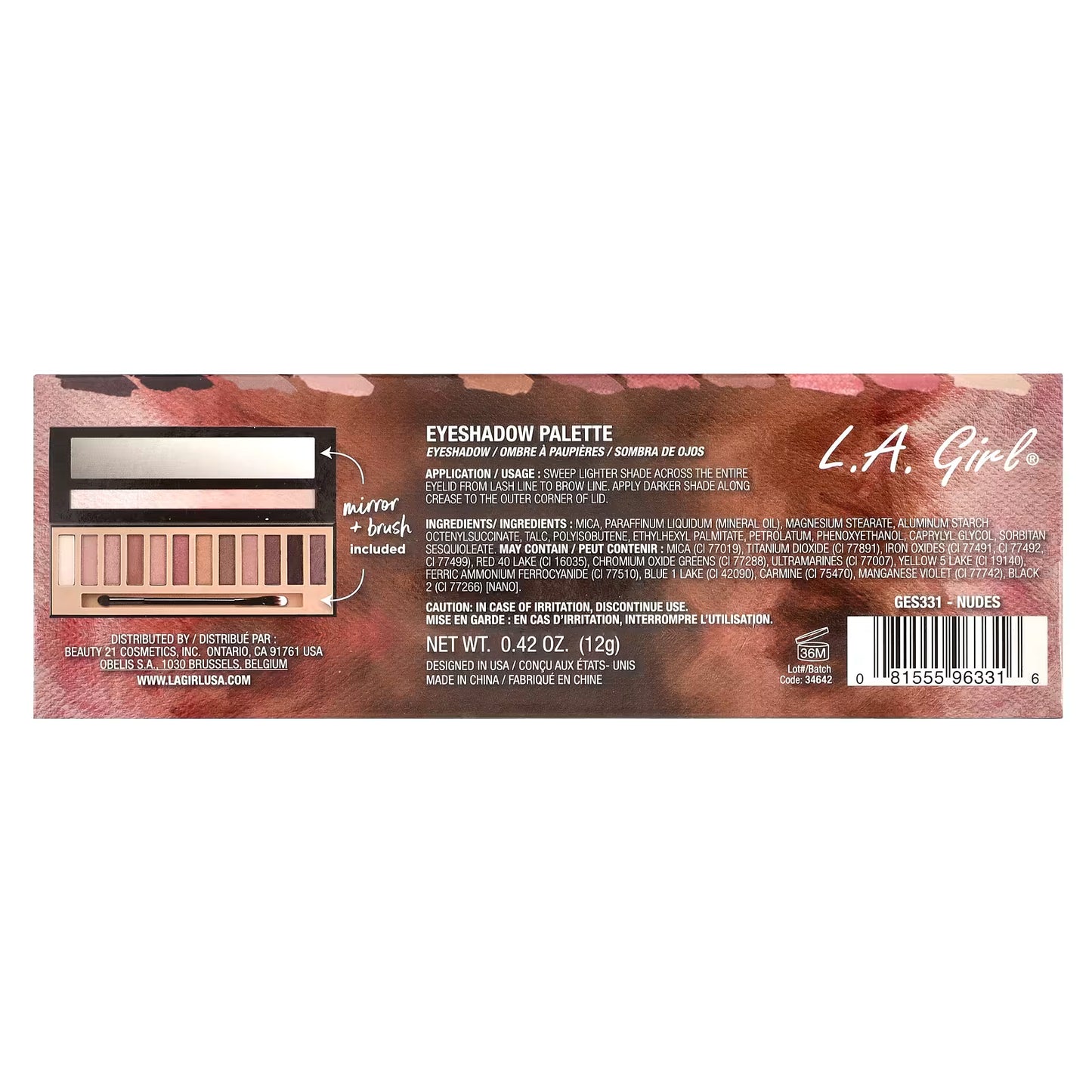 L.A. Girl, Beauty Brick, 12 Color Eye Palette, GES331 Nudes, 0.42 oz (12 g)