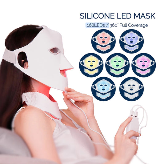 Foreverlily Face Neck Silicone LED Mask 7 Colors Light Photon Red Light Therapy Facial Beauty Mask Anti-Ance
