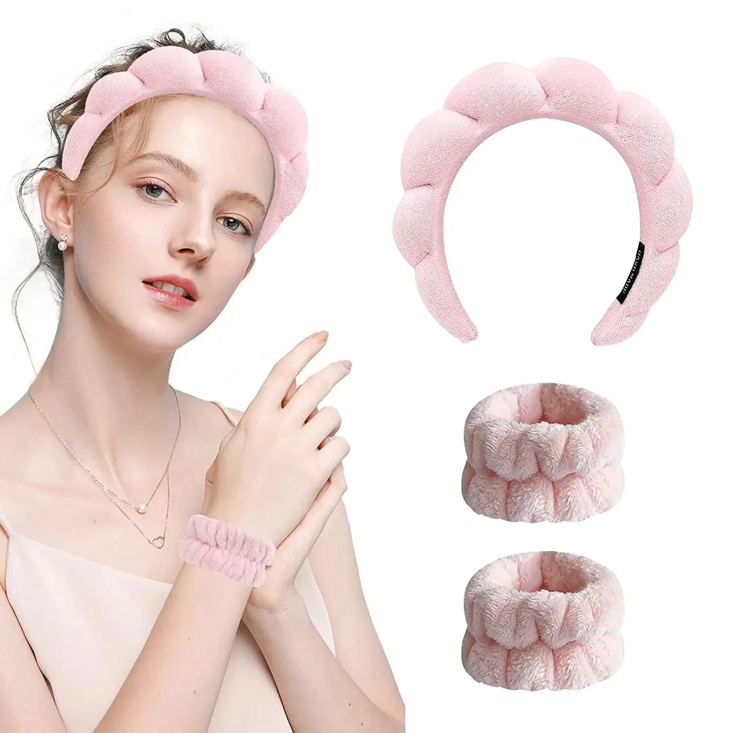 3pcs Spa Headband & Wristband Set
٣ قطع: طوق رأس وأساور للغسل