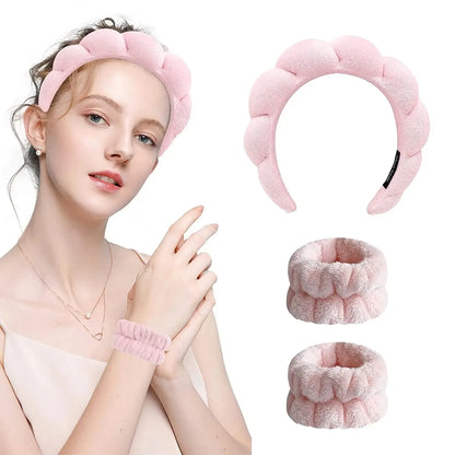 3pcs Spa Headband & Wristband Set
٣ قطع: طوق رأس وأساور للغسل