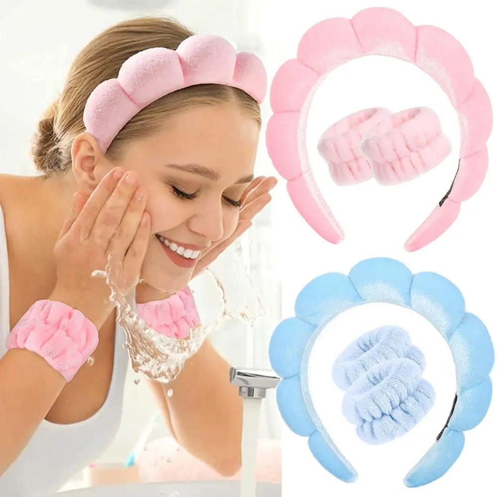 3pcs Spa Headband & Wristband Set
٣ قطع: طوق رأس وأساور للغسل
