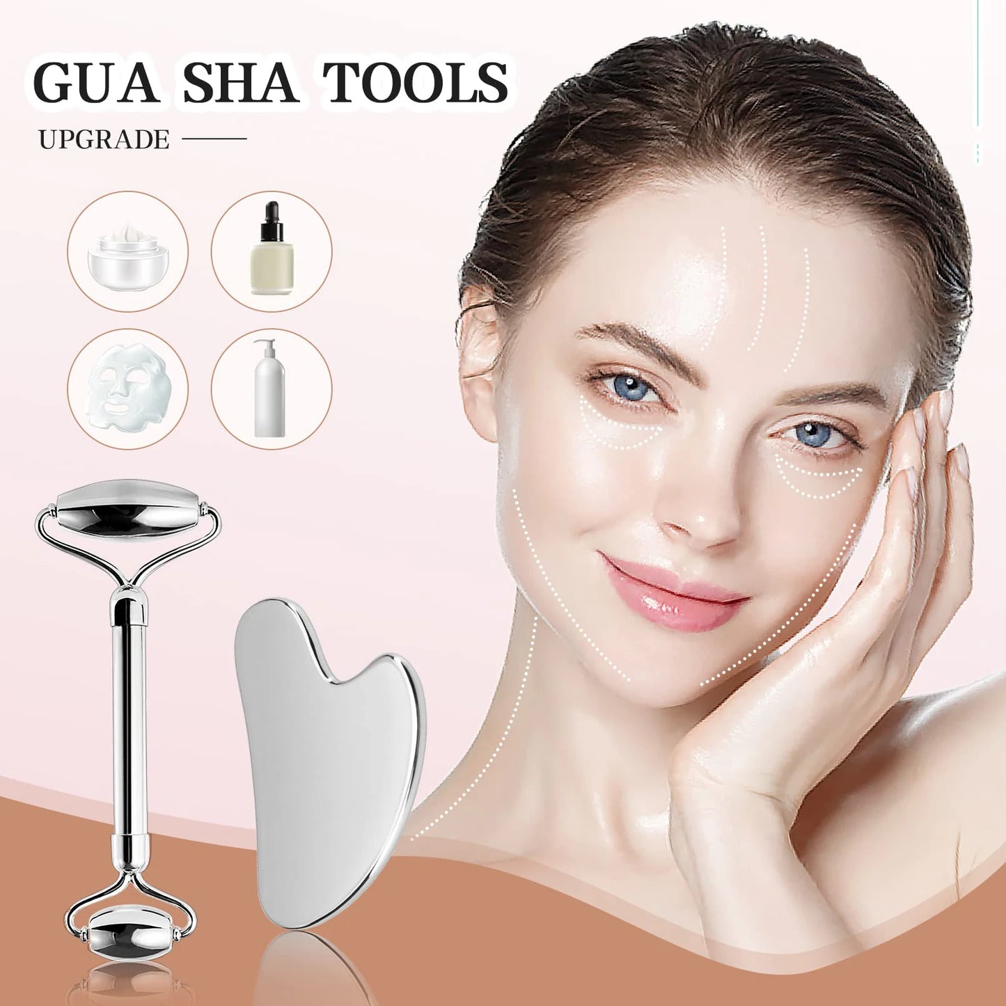 Stainless Steel Facial Gua Sha Setمجموعة جوا شا للوجه من الفولاذ