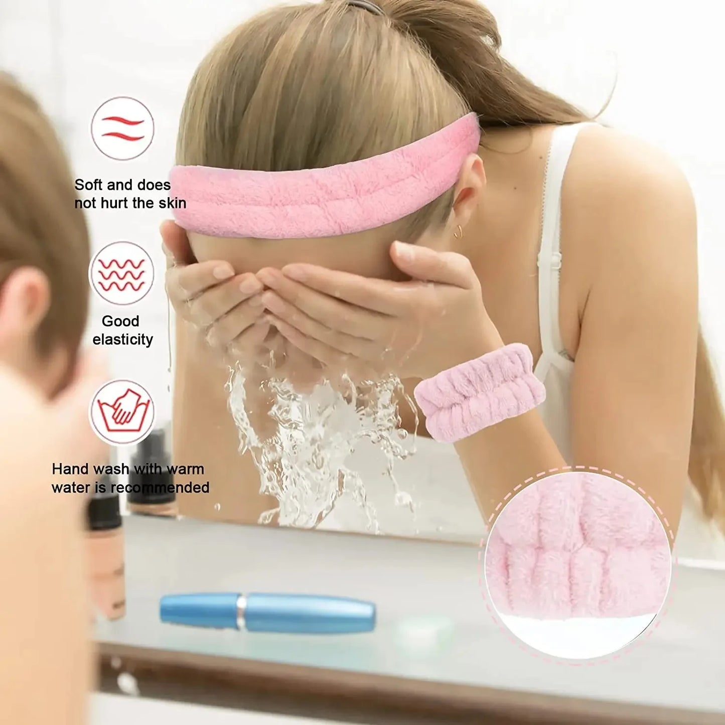 3pcs Spa Headband & Wristband Set
٣ قطع: طوق رأس وأساور للغسل