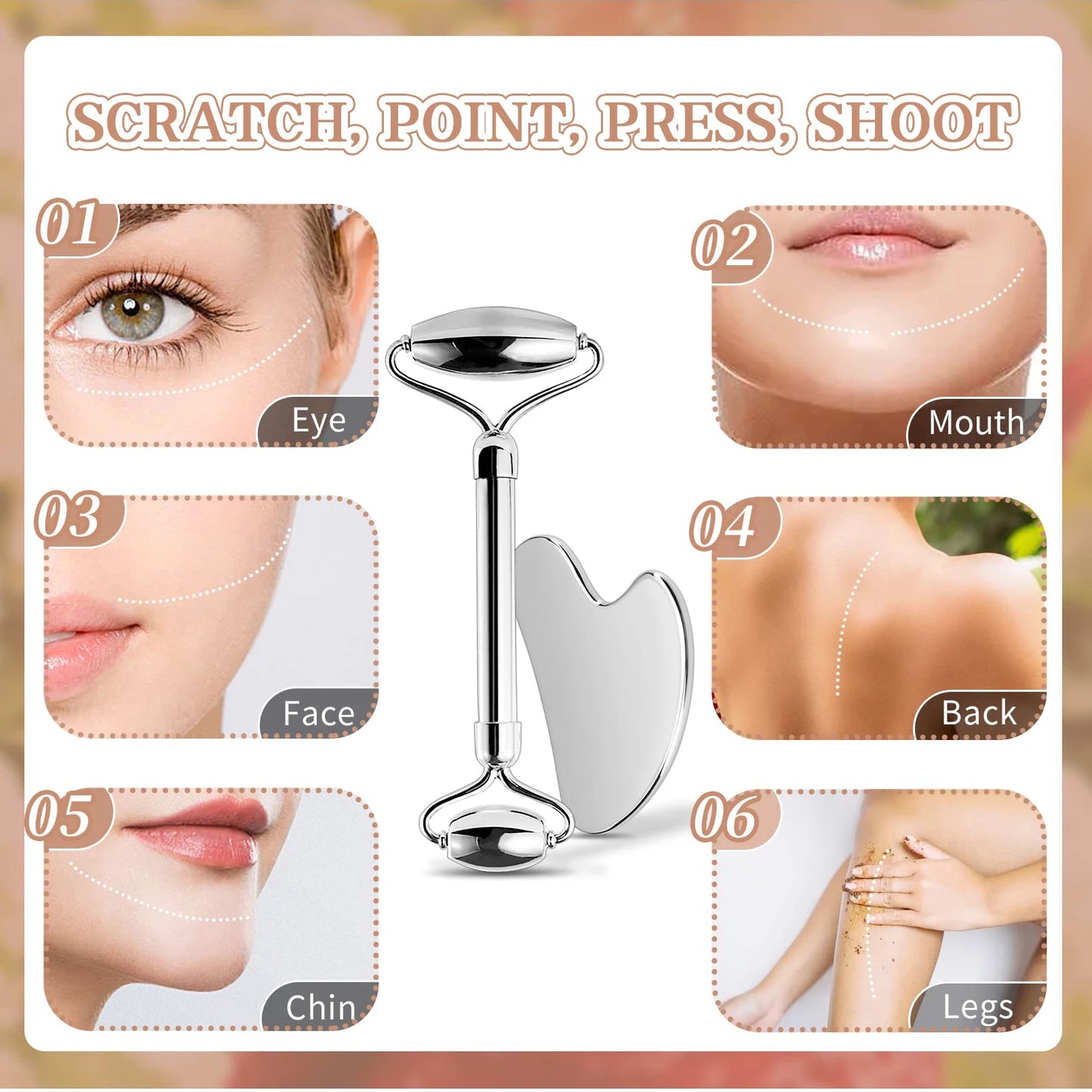 Stainless Steel Facial Gua Sha Setمجموعة جوا شا للوجه من الفولاذ