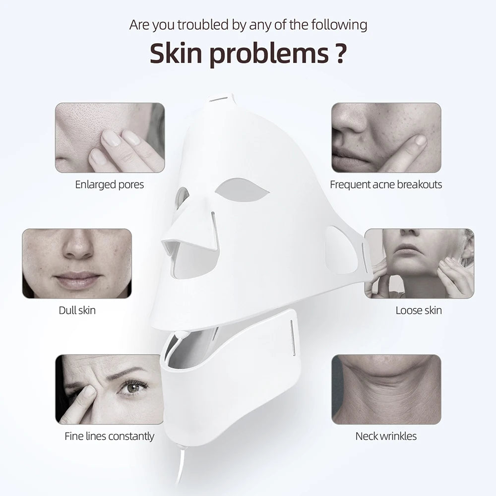 Foreverlily Face Neck Silicone LED Mask 7 Colors Light Photon Red Light Therapy Facial Beauty Mask Anti-Ance